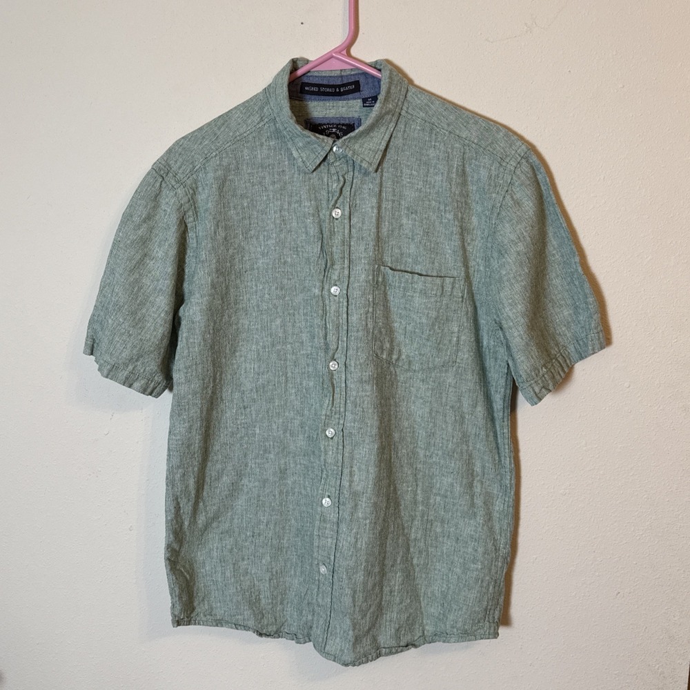 Vintage 1946 Men's Shirt Washed Stoned & Beaton. Size Medium Green Hounds Tooth
